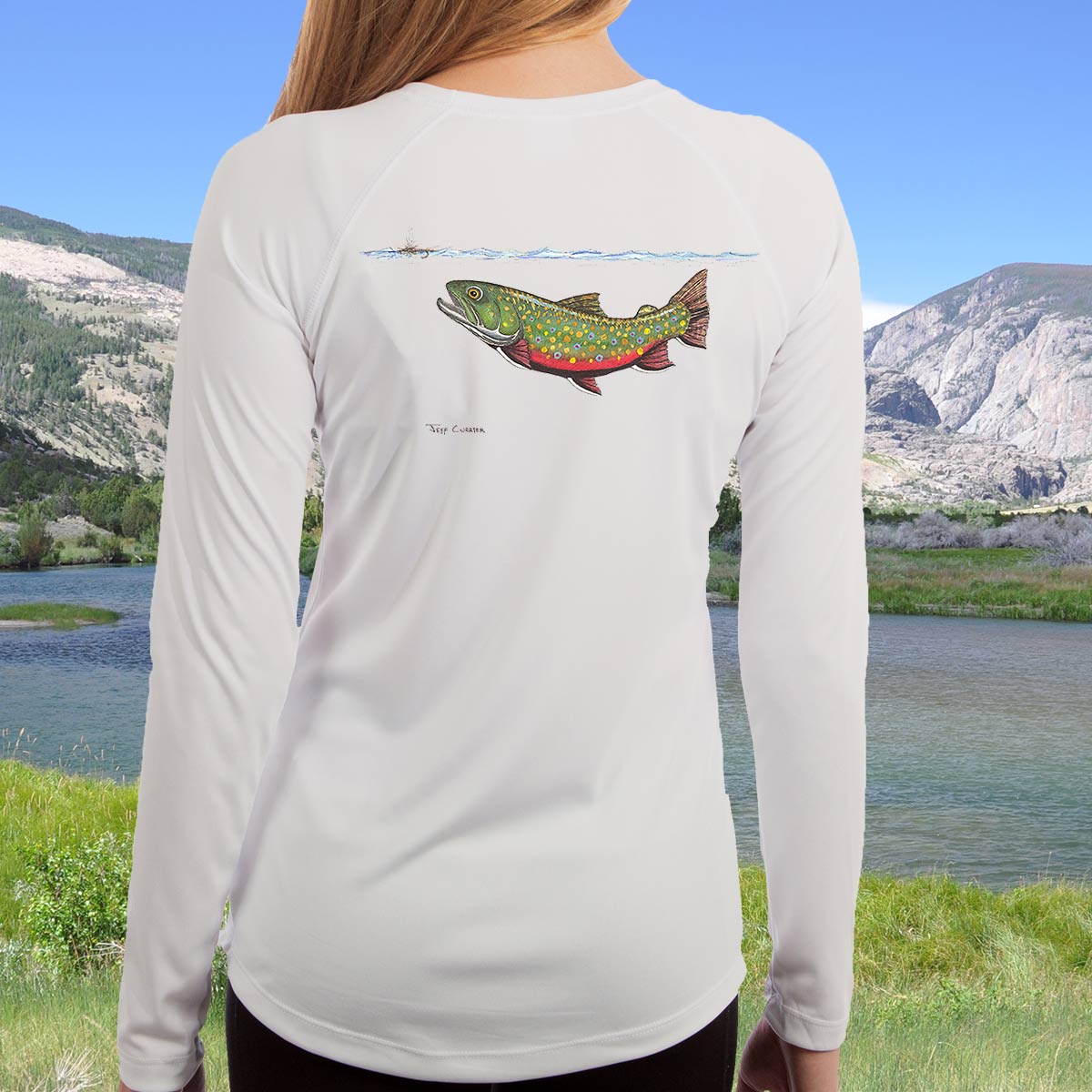 Swimming Brook Trout | Ladies Solar Long Sleeve Shirt - Image 3