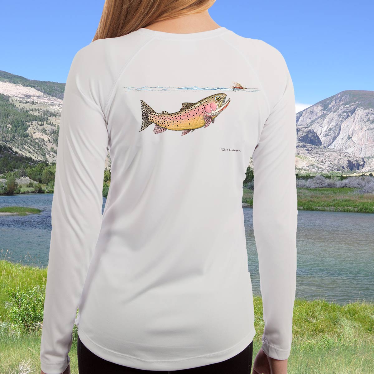 Swimming Yellowstone Cutthroat | Ladies Solar Long Sleeve Shirt - Image 3